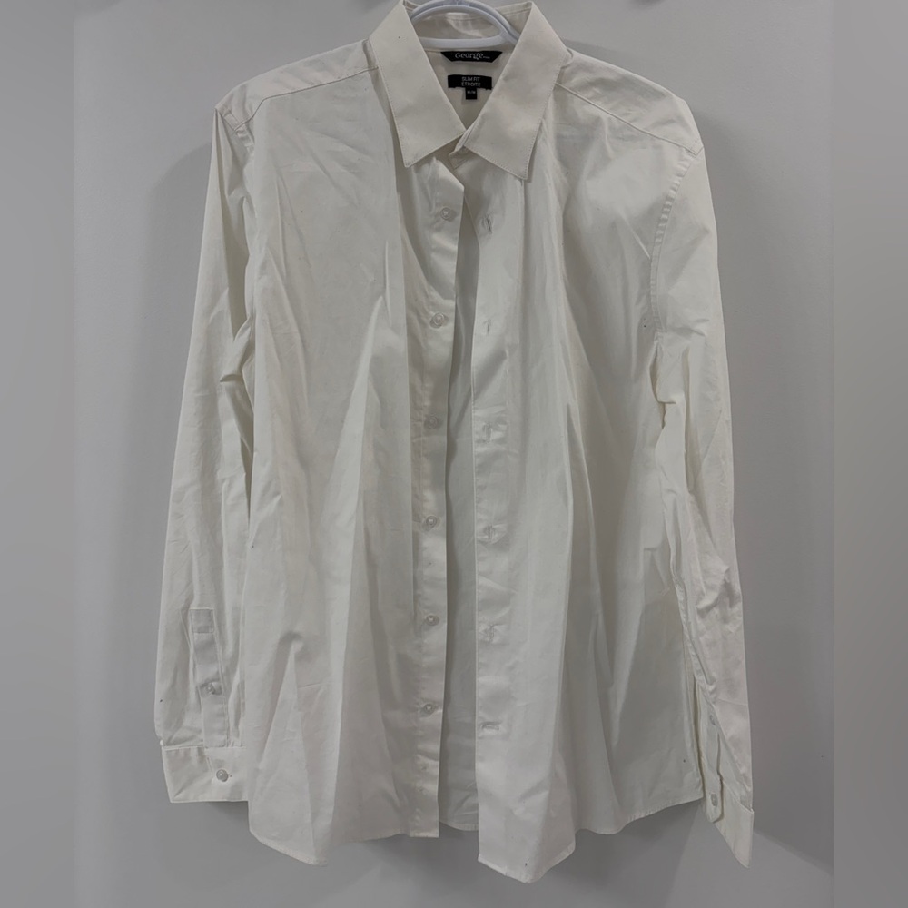 Men White Button Down Dress Shirt - Medium Slim